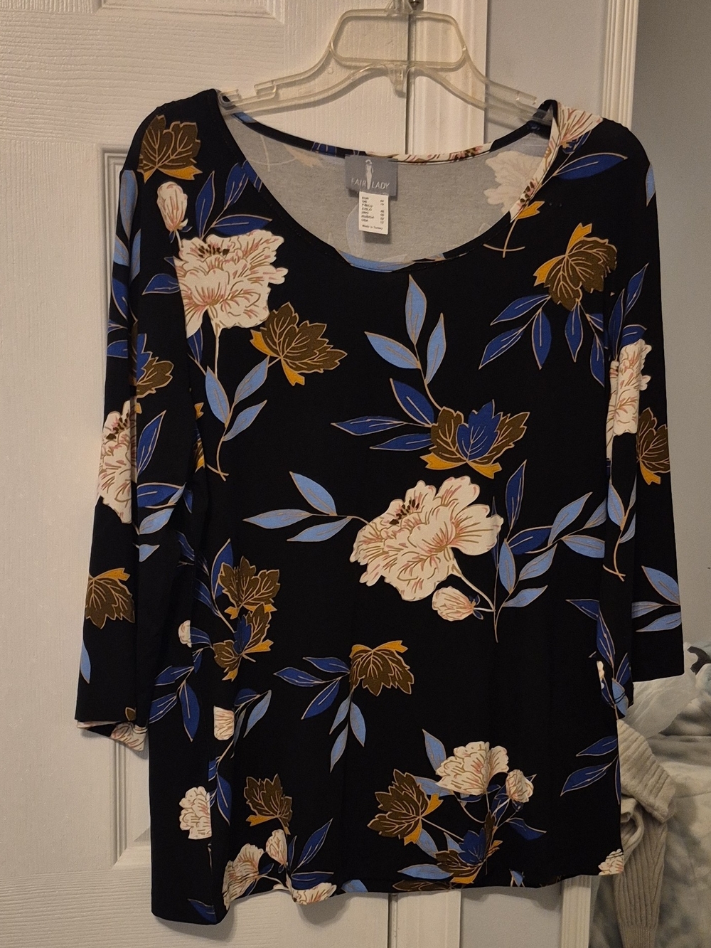 Dana Buchman Black Floral Scoop-Neck Tunic with Blue & Cream Blooms